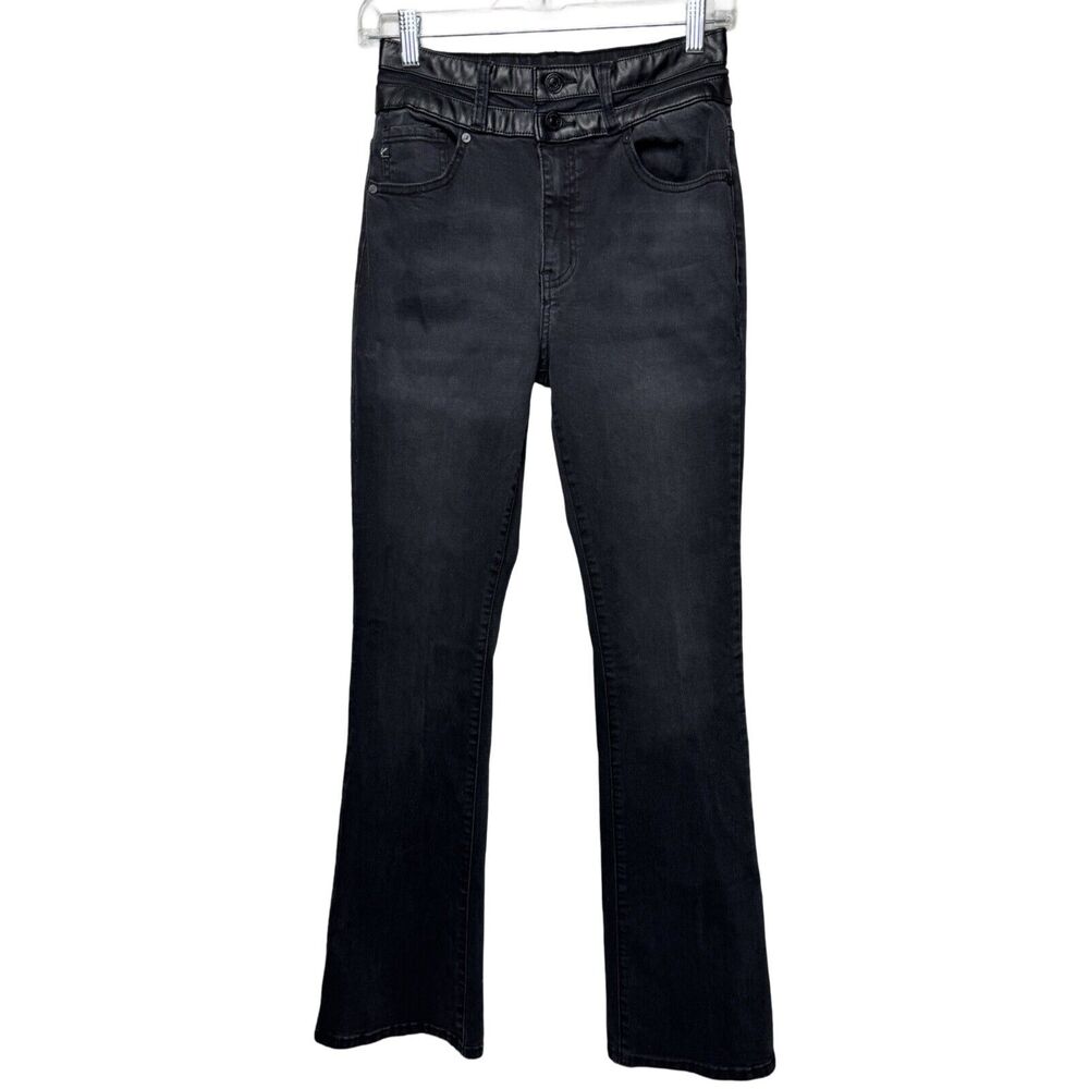 KanCan Jeans Womens 6 28" Black Jeanie High Rise Bootcut Jeans Fading Whiskering